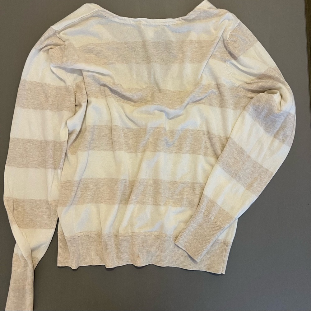 Caslon Women's Cardigan Sweater - Cream and Tan Stripes - Picture 2 of 4